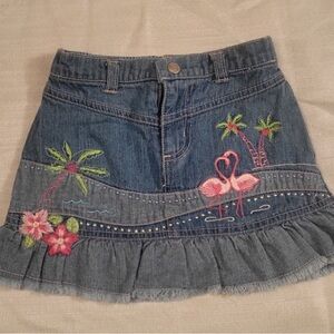 Embroidered Denim Skirt with Flamingo Design toddler girls size 3T vintage